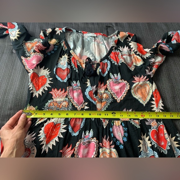 Vintage Heart Angel Print Religious Babydoll Boho Midi Dress Black Red Pink S-L - Picture 14 of 15